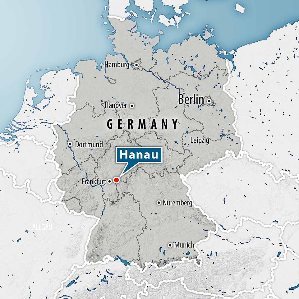 Vị trí xảy ra vụ xả súng ở Hanau trên bản đồ.