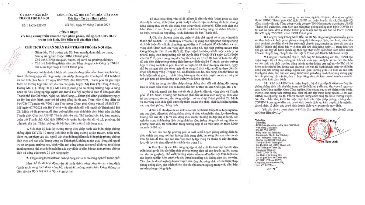 Ha Noi ra Cong dien hoa toc ve phong, chong dich COVID-19