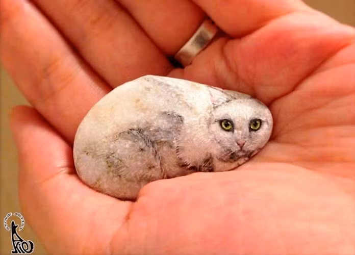 Chú mèo trắng ngoan hiền xưa kia chỉ là viên đá vô hồn.