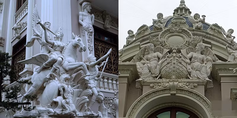 Công trình được làm theo lối kiến trúc phương Tây với những đường nét chạm trổ, hoa văn phong phú. Ảnh: Vietnamnet