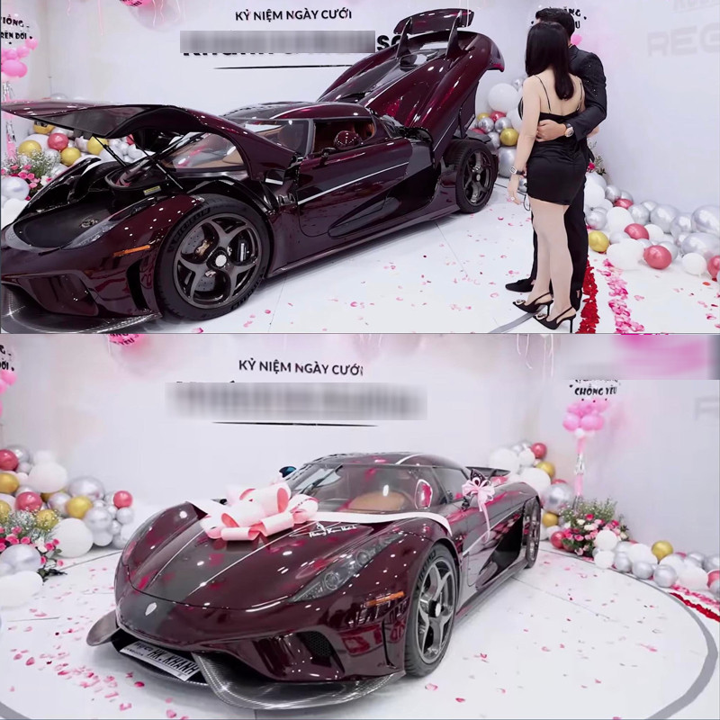 Chiếc xe này còn đặc biệt hơn nữa khi mang biển kiểm soát HK.KHANH - viết tắt của tên Hoàng Kim Khánh. Để sở hữu biển số độc đáo này, xe đã được đưa tới Campuchia để làm các thủ tục ra biển và phải mất thời gian gần 3 tháng mới hoàn tất để về Việt Nam. Ảnh: FBNV