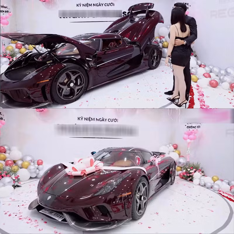 Chiếc xe này còn đặc biệt hơn nữa khi mang biển kiểm soát HK.KHANH - viết tắt của tên Hoàng Kim Khánh. Để sở hữu biển số độc đáo này, xe đã được đưa tới Campuchia để làm các thủ tục ra biển và phải mất thời gian gần 3 tháng mới hoàn tất để về Việt Nam. Ảnh: FBNV