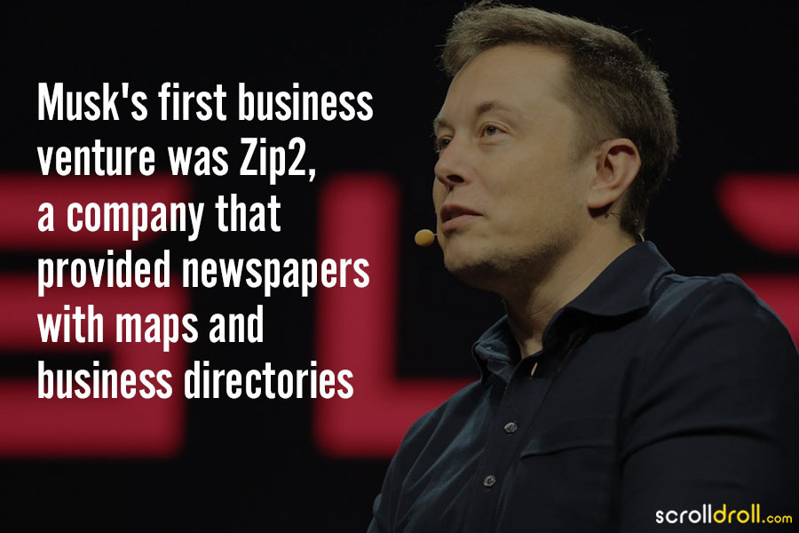 Công ty khởi nghiệp đầu tiên của Elon Musk là Zip2 - một công ty cung cấp bản đồ và danh bạ kinh doanh cho báo chí. Sau đó, nó được bán cho Compaq với giá 307 triệu USD. Ảnh: Scrolldroll