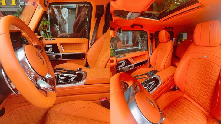 Trang Nemo còn độ nội thất màu cam theo phong cách Hermes, ước tính giá lăn bánh Mercedes-AMG G 63 không dưới 10 tỷ đồng. Ảnh: Tinxe