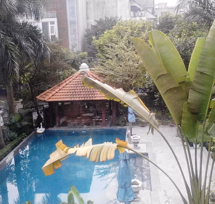 Căn biệt thự được xây dựng hoành tráng với 3 mặt tiền, bên trong có hồ bơi và vườn cây xanh mát. Ảnh: Dân Việt