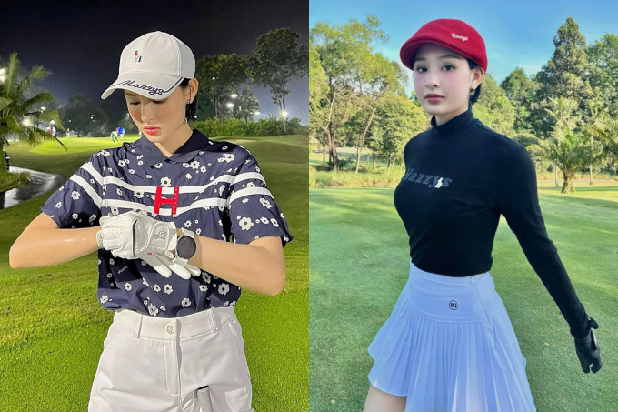 Trang phục của Hiền Hồ khi đi chơi golf thường đến từ những thương hiệu thời trang chuyên về golf của Hàn Quốc như Hazzys, Piv'vee... với mức giá trung bình từ 5 đến 20 triệu đồng.