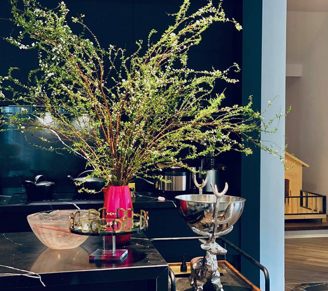 Mỗi mùa, BTV Ngọc Trinh lại "chơi" những loại cành khác nhau, làm tăng vẻ đẹp mới lạ cho căn nhà.