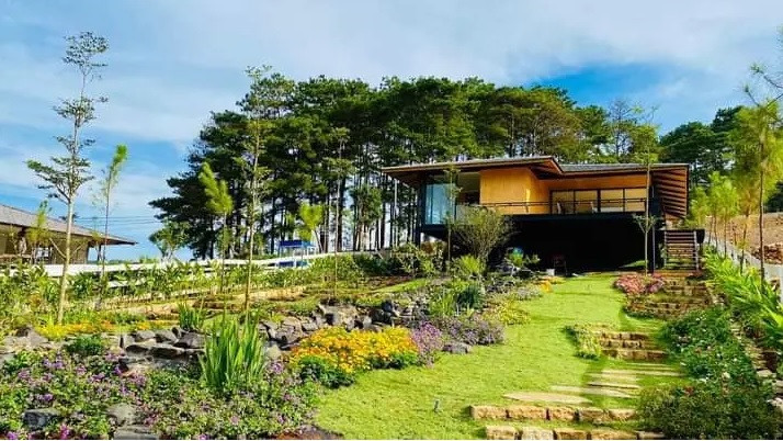 Ngôi nhà của Diễm Hương nằm trên đồi và trồng nhiều hoa của bé. Ảnh: FBNV