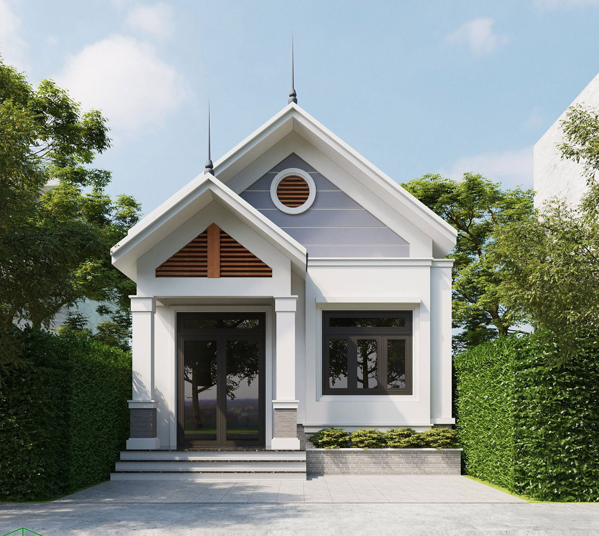 Tổng thể căn nhà cấp 4 khá đơn giản, hiện đại, không có nhiều chi tiết trang trí rườm rà để tiết kiệm chi phí. Dù vậy, công trình vẫn toát lên một nét đẹp nhẹ nhàng, thanh thoát. Ảnh: Wedo