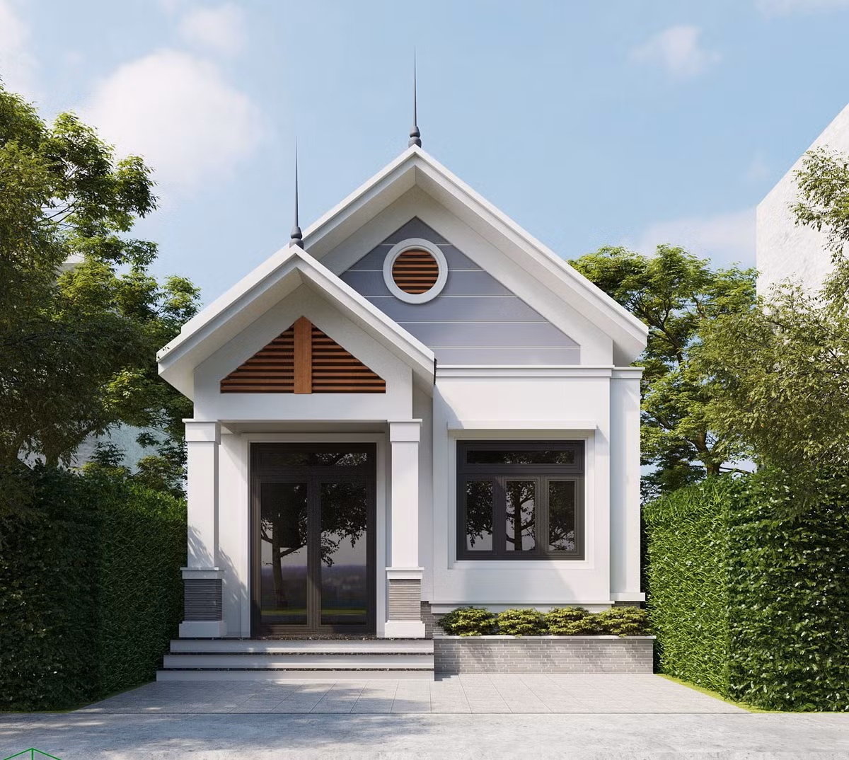 Tổng thể căn nhà cấp 4 khá đơn giản, hiện đại, không có nhiều chi tiết trang trí rườm rà để tiết kiệm chi phí. Dù vậy, công trình vẫn toát lên một nét đẹp nhẹ nhàng, thanh thoát. Ảnh: Wedo