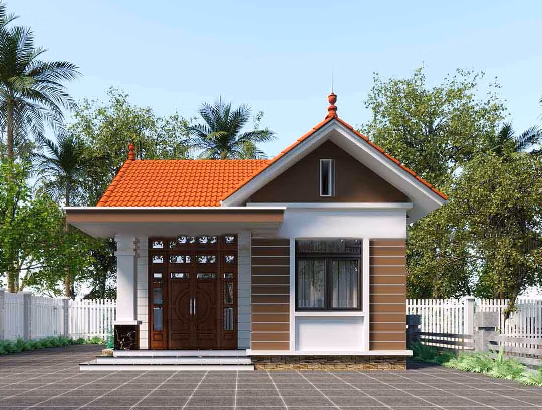  Nhà cấp 4 60m2 2 phòng ngủ được thiết kế mái với kiến trúc mái thái, sử dụng chất liệu ngói đỏ truyền thống. Ảnh: Wedo