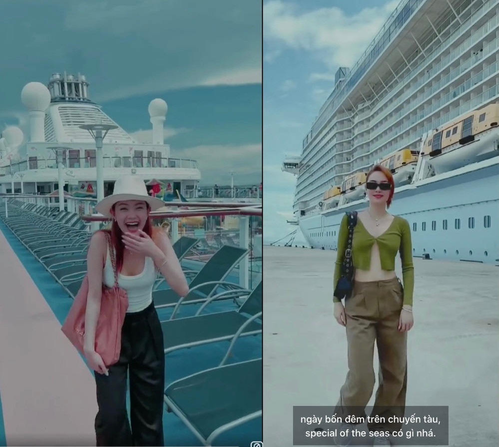 Theo đó, vợ chồng Minh Hằng đi du thuyền để ngắm cảnh biển. Đáng chú ý, du thuyền cao 16 tầng và có thể chứa 6500 hành khách.