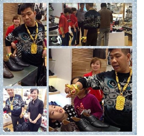 Tùng "vâu" cho biết, số lượng vàng đeo trên người không tính bằng cây mà tính bằng cân. Ảnh: Internet