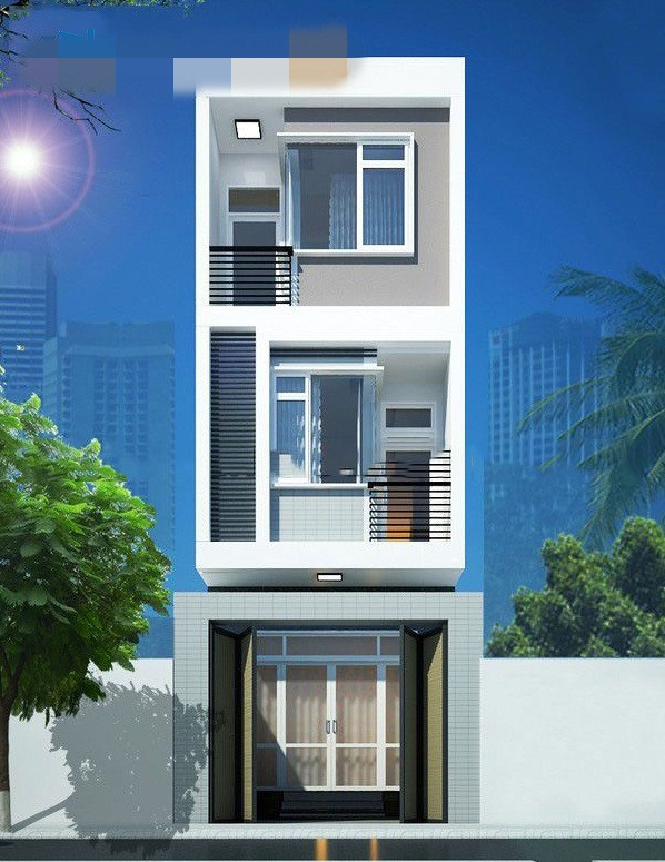 Nhà ống 3 tầng với mặt tiền 5m thiết kế đơn giản nhưng hiện đại, phù hợp với lối sống ở cả thành thị và vùng nông thôn. Ảnh: Thietkethicong360