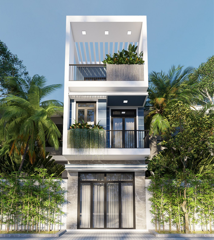 Nhà 3 tầng được thiết kế theo phong cách hiện đại, trẻ trung. Các đường nét thiết kế khỏe khoắn rất phù hợp với xu hướng kiến trúc nhà phố đô thị. Ảnh: Thietkenhadep