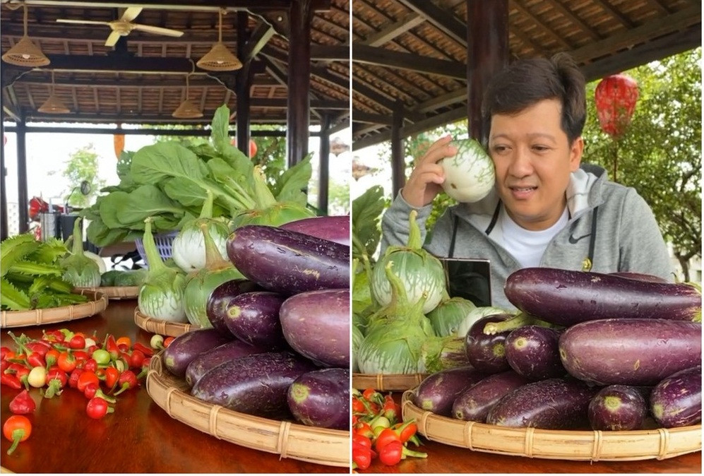 Rau củ trong biệt thự của Trường Giang rất đa dạng như cà chua, rau cải, cà tím, dưa chuột...Ảnh chụp màn hình