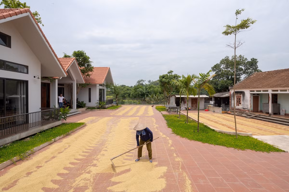 Nhà có ba khoảng hiên gồm một khoảng hiên chính giữa làm không gian chuyển tiếp giữa trong và ngoài.