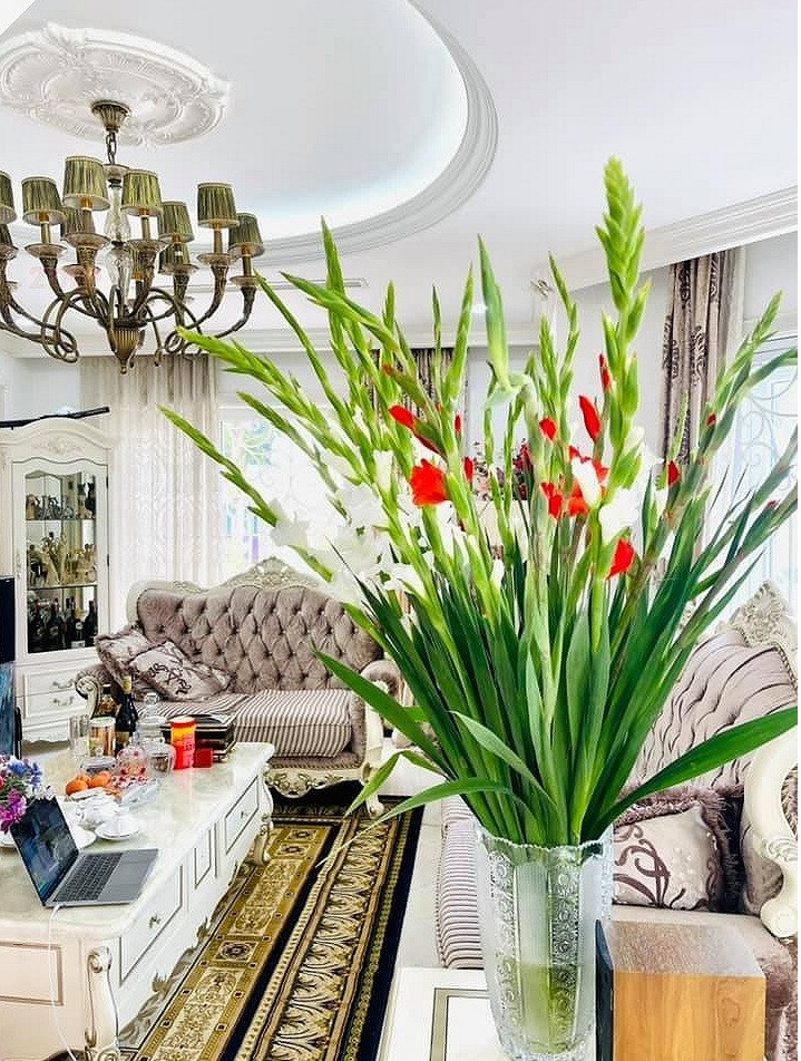 Nội thất như sofa, bàn trà, tủ, đèn chùm đều mang nét cổ điển phù hợp với phong cách tổng thể của căn nhà. Nguồn ảnh; FBNV