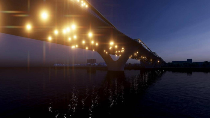 Theo đánh giá của TS. Nguyễn Hữu Đức, việc đơn vị thiết kế tính toán được cây cầu vừa thêm công năng, vừa tiết giảm được chi phí so với dự toán ban đầu là đáng mừng. Trong số tất cả cây cầu của Hà Nội hiện tại, chưa có cầu nào có công năng đặc biệt như vậy. Ảnh: Báo giao thông