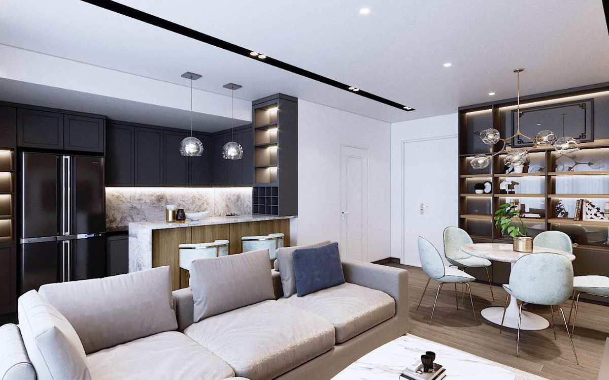 Nữ diễn viên chọn tông màu xám và trắng làm chủ đạo cho căn hộ. Đây là màu sắc cô yêu thích vì mang lại cảm giác nhẹ nhàng, tinh tế và sang trọng. Ảnh: Dân việt