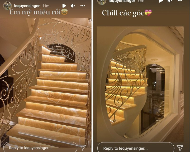 Ở bên trong, nữ ca sĩ dát vàng cầu thang giúp tạo điểm nhấn cho tổng thể. Ảnh: Instagram