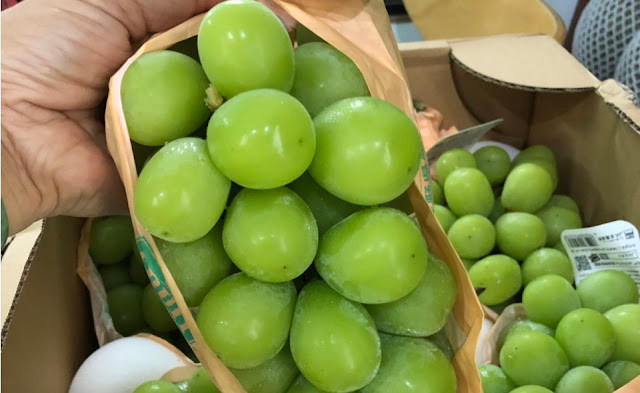 Loại nho Lệ Quyên cầm trên tay là nho mẫu đơn nổi tiếng đắt đỏ, có giá dao động từ 1 - 3 triệu đồng/chùm. Với size to như của Lệ Quyên thì giá khoảng hơn 3 triệu đồng/chùm. Ảnh: Traicaydungmap