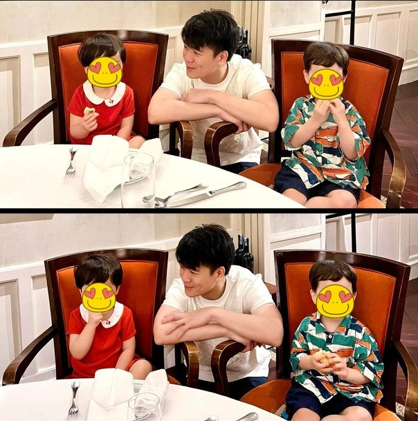 Trong khi đó, Đỗ Quang Vinh - thiếu gia nhà bầu Hiển kiêm Chủ tịch SHB không đi chơi xa mà dành trọn kì nghỉ lễ cho 2 con.