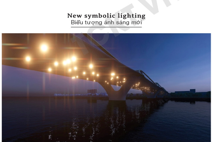 Cây cầu tạo ra không gian kiến trúc mới mang ý niệm về sự ổn định, phát triển và thịnh vượng cho tương lai Hà Nội. Ảnh: Tapchikientruc