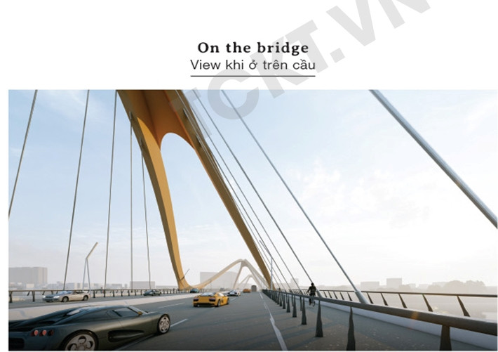 Hình ảnh sóng lượn liên tục không chỉ có hiệu ứng khi đi xuyên qua cầu mà còn tạo ra hình ảnh biểu tượng khi nhìn từ 2 phía bờ sông hoặc từ trên cao. Ảnh: Tapchikientruc