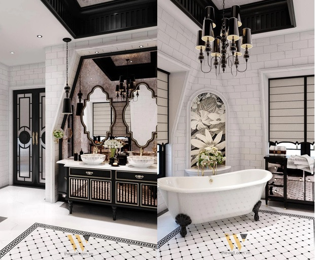 Nội thất trong nhà đều là hàng được thiết kế riêng thuộc các thương hiệu nổi tiếng ở Châu Âu từ đèn chùm pha lê tới vải dán tường...
