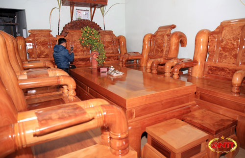 Bộ bàn ghế được đóng từ ghỗ ngọc am, một loài gỗ quý ở các huyện miền núi Nghệ An. Gỗ ngọc am có ưu điểu là màu sắc đẹp, giữ được màu lâu. Gỗ ngọc am được xếp vào một trong những loài gỗ quý, được các cánh đại gia ở Nghệ An săn dùng.