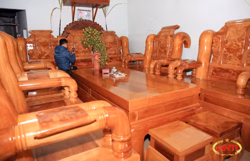 Bộ bàn ghế được đóng từ ghỗ ngọc am, một loài gỗ quý ở các huyện miền núi Nghệ An. Gỗ ngọc am có ưu điểu là màu sắc đẹp, giữ được màu lâu. Gỗ ngọc am được xếp vào một trong những loài gỗ quý, được các cánh đại gia ở Nghệ An săn dùng.