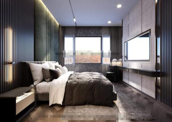 Phòng ngủ theo phong cách hiện đại, có cửa sổ lớn lấy ánh sáng.