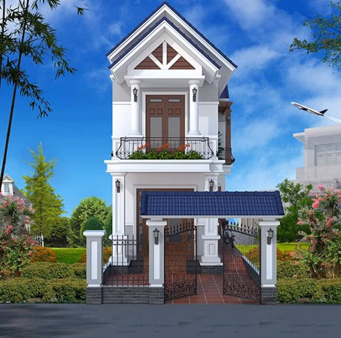 Nhà 2 tầng mái thái mang kiến trúc hiện đại là công trình xây dựng thu hút nhất hiện nay bởi vẻ đẹp thẩm mỹ cùng độ chống chịu cao trong điều kiện môi trường thời tiết khắc nghiệt. Ảnh: Wedo