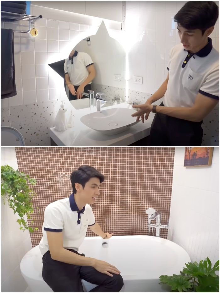 Phòng tắm tuy không lớn nhưng đều được trang bị nội thất thông minh. Ảnh: YouTube Phương Nga Bùi Official