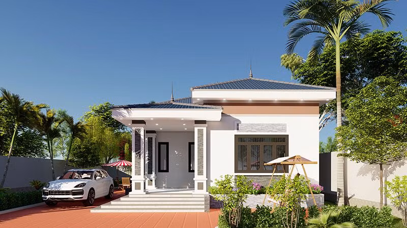 Nhà 1 tầng mái Nhật sở hữu hình khối không quá phức tạp nên phù hợp với những gia chủ yêu thích vẻ đẹp nhẹ nhàng, đơn giản. Ảnh: Wedo