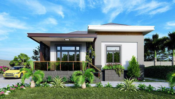 Nhà vườn 1 tầng mang đậm hơi hướng hiện đại với vẻ đẹp trẻ trung, nhẹ nhàng và cuốn hút. Phần mái bằng đua ra tạo cảm giác phóng khoáng, hợp thời. Ảnh: Wedo