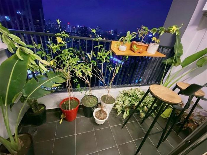 Ban công được tô điểm bằng nhiều cây xanh. Đây cũng là khu vực thư giãn của nữ diễn viên mỗi khi rảnh rỗi.