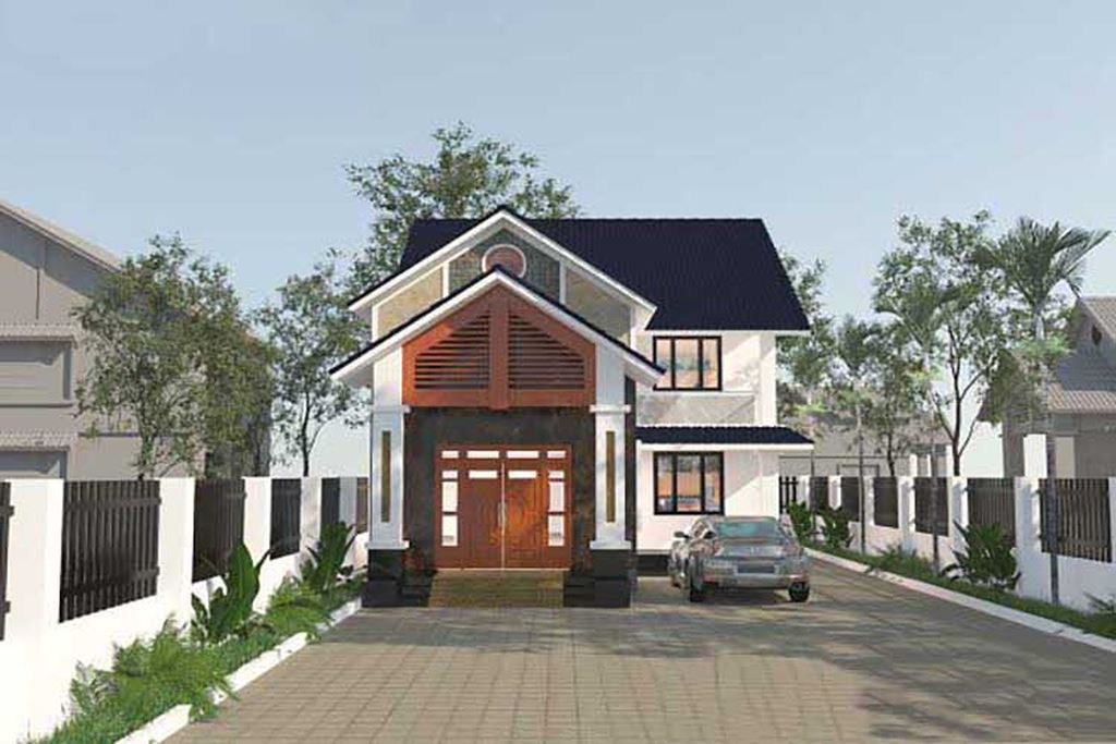 Nhà cấp 4 hình chữ L mang đến cảm giác thoải mái nhờ khoảng sân trước thiết kế rộng và thoáng. Ảnh: Wedo