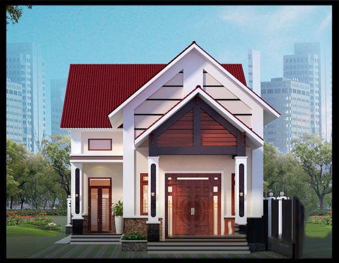 Ngoài cửa gỗ sang trọng, ngôi nhà còn ghi điểm với các hình khối vuông vắn, đa dạng ở mặt tiền. Nhờ kiến trúc chữ L, sảnh chính được thiết kế rộng hơn giúp đón nắng, gió dễ dàng. Ảnh: Wedo