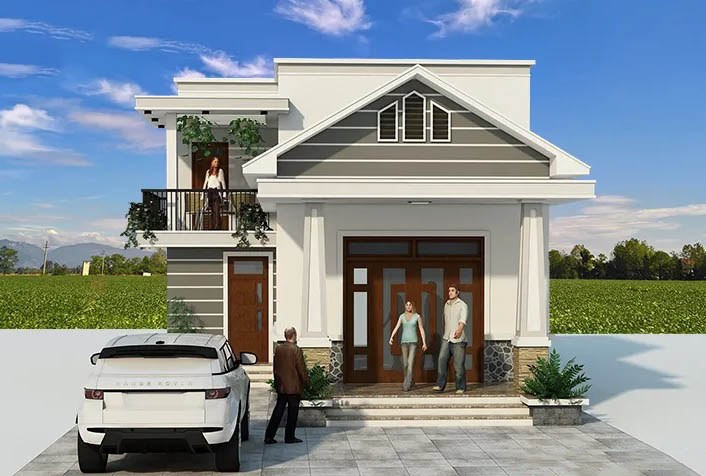 Nhà cấp 4 chữ L sở hữu thiết kế cách tân mái bằng, hiên nhà lợp mái thái rất hiện đại, tạo điểm nhấn về tính thẩm mỹ cho tổng thể kiến trúc. Ảnh: Thongtinduan