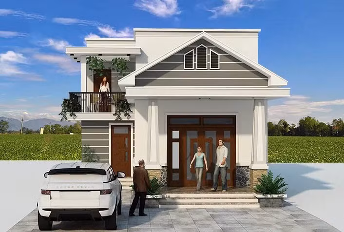 Nhà cấp 4 chữ L sở hữu thiết kế cách tân mái bằng, hiên nhà lợp mái thái rất hiện đại, tạo điểm nhấn về tính thẩm mỹ cho tổng thể kiến trúc. Ảnh: Thongtinduan