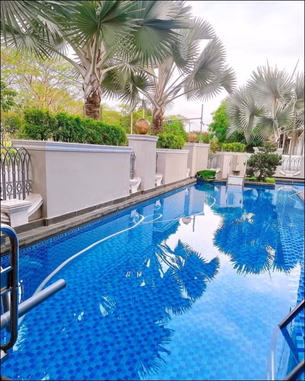 Biệt thự có diện tích lớn với sân vườn và bể bơi bao quanh. Ảnh; FBNV