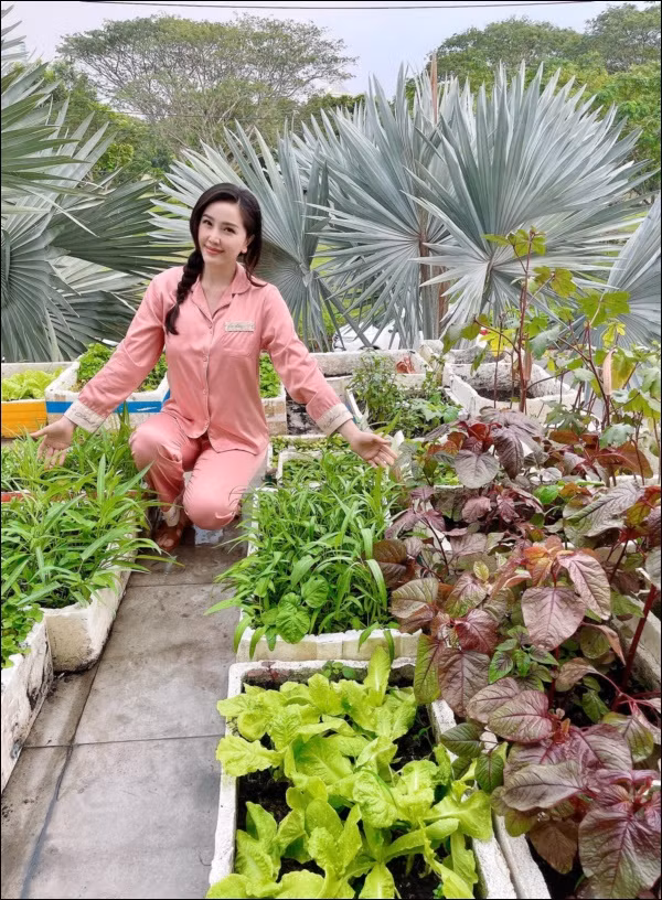 "Công chúa bong bóng" còn tự tay trồng một vườn rau xanh phục vụ những người thân trong gia đình. Ảnh: FBNV