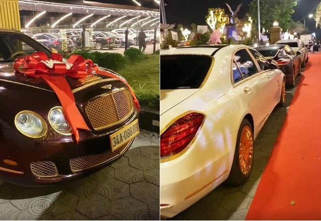 Bên cạnh không gian tiệc kỷ niệm hoành tráng, dân tình còn loá mắt bởi dàn siêu xe hội tụ trong khuôn viên biệt thự của đại gia Hải Dương. Ảnh chụp màn hình