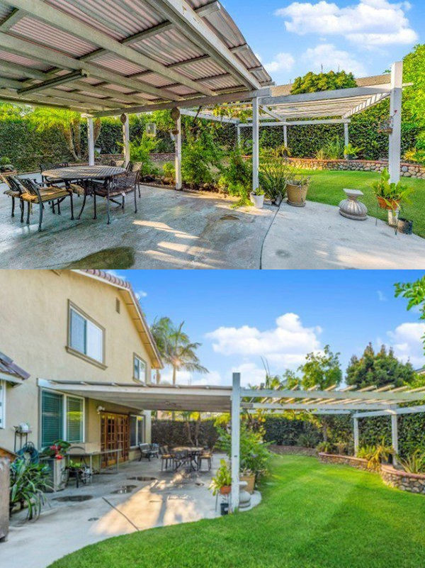 Bên ngoài biệt thự là khuôn viên rộng lớn, xanh mướt.