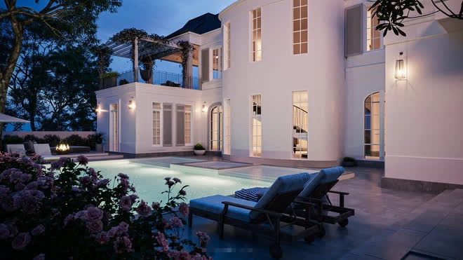 Bể bơi riêng đẹp mắt.