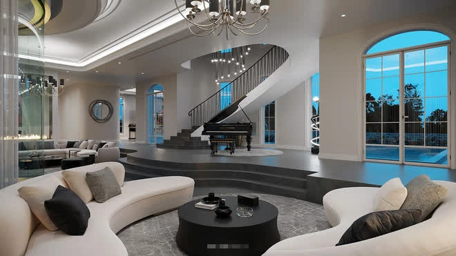 Không gian bên trong biệt thự rộng rãi, được bày trí vô cùng tỉ mỉ.