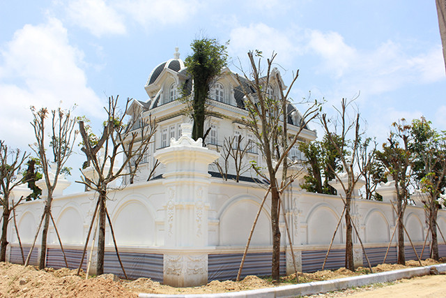 Đứng từ xa cả km, người đi đường cũng có thể nhìn thấy đỉnh chóp của một căn biệt thự nguy nga, tráng lệ màu trắng mọc lên giữa vùng nông thôn thanh bình ở thôn Đông Thắng, xã Mai Phụ, huyện Lộc Hà, tỉnh Hà Tĩnh. Ảnh: Báo giao thông