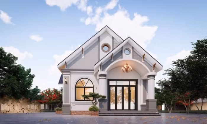  Nhà cấp 4 thiết kế đơn giản, gọn gàng, kết hợp truyền thống và hiện đại được dự báo là xu hướng kiến trúc phổ biến trong năm 2022. Hệ thống cửa mái vòm pano kính hiện đại giúp không gian bên trong tràn ngập ánh sáng tự nhiên. Ảnh: Kientrucxaydung